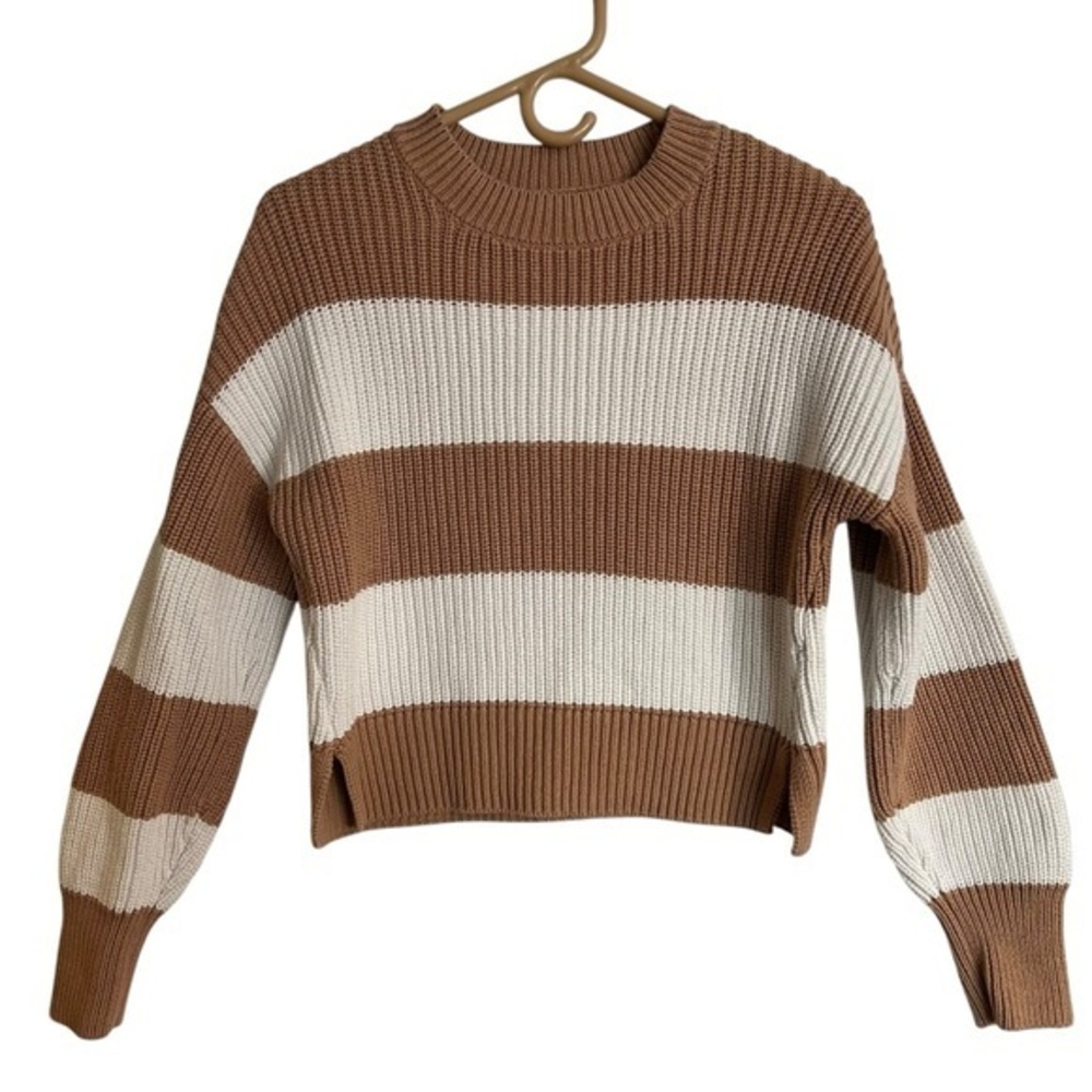 Abercrombie & Fitch Brown and White Striped Sweater